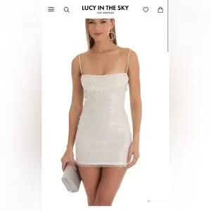 Lace White Glitter Bodycon Dress Lucy In The Sky Dresses Lucy In The Sky  Sequin Beaded Bodycon Dress In White Poshmark